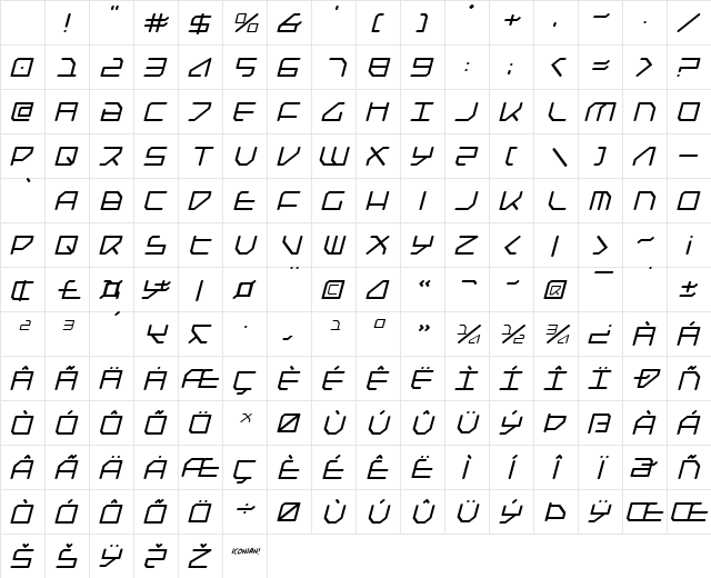 Federapolis Italic Character Map Federapolis Italic Character Map