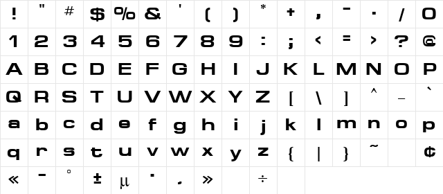 Federation Bold Character Map
