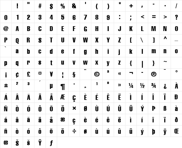 Helvetica LT Compressed Regular Character Map Helvetica LT Compressed Regular Character Map