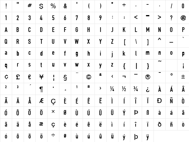 FetteEngschrift Normal Character Map