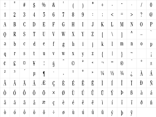 FeliciaCondensed Regular Character Map FeliciaCondensed Regular Character Map