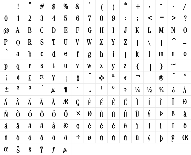 Feline Condensed Bold Character Map Feline Condensed Bold Character Map
