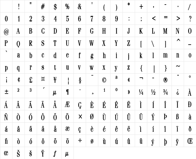 Feline Thin Bold Character Map