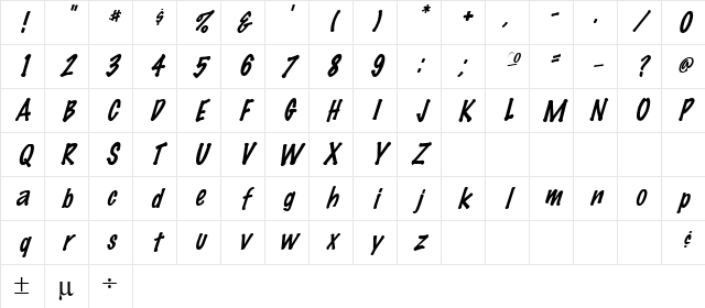 FeltMark Italic Character Map