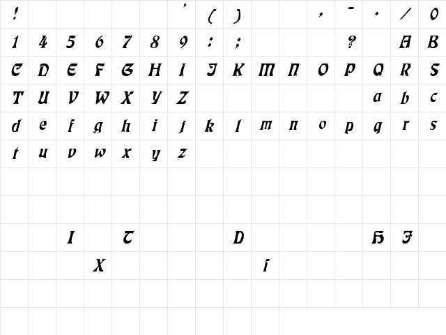 Fender 5 Italic Character Map Fender 5 Italic Character Map