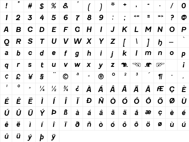 Fenwick Bold Italic Character Map Fenwick Bold Italic Character Map