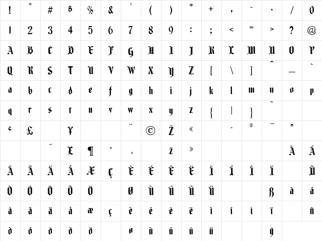 Fenwick Regular Character Map Fenwick Regular Character Map