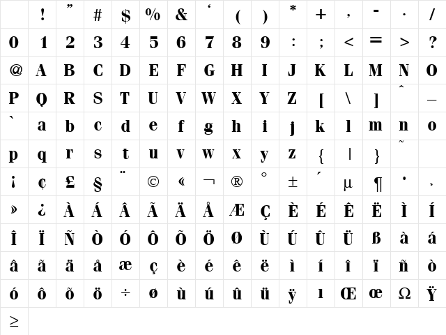 Fervent Bold Character Map Fervent Bold Character Map