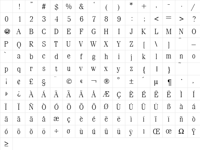 FerventLight Regular Character Map