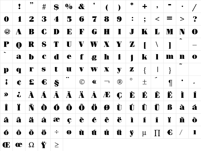 FerventUltra Regular Character Map