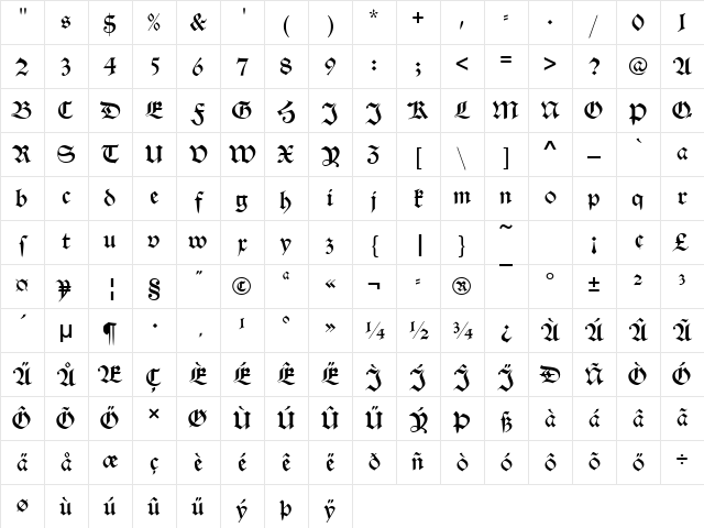 AlteSchD Regular Character Map