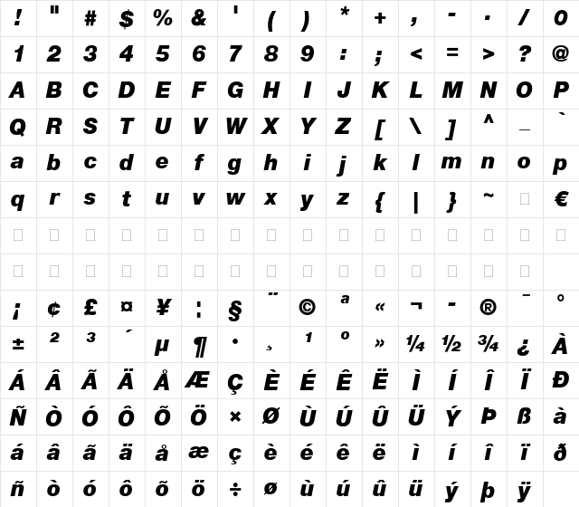 HelveticaNeue LT 95 Black Italic Character Map HelveticaNeue LT 95 Black Italic Character Map