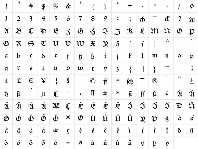 Alte Schwabacher Regular Character Map