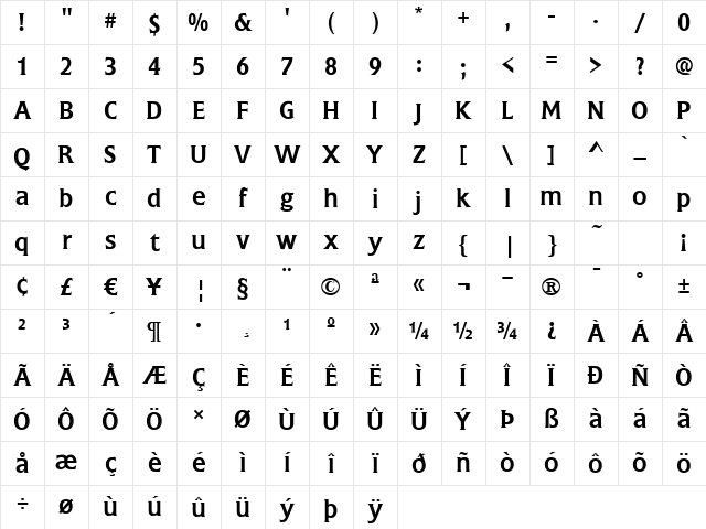 Flare-F760 Bold Character Map Flare-F760 Bold Character Map