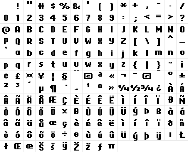 FFF Corporate Regular Character Map