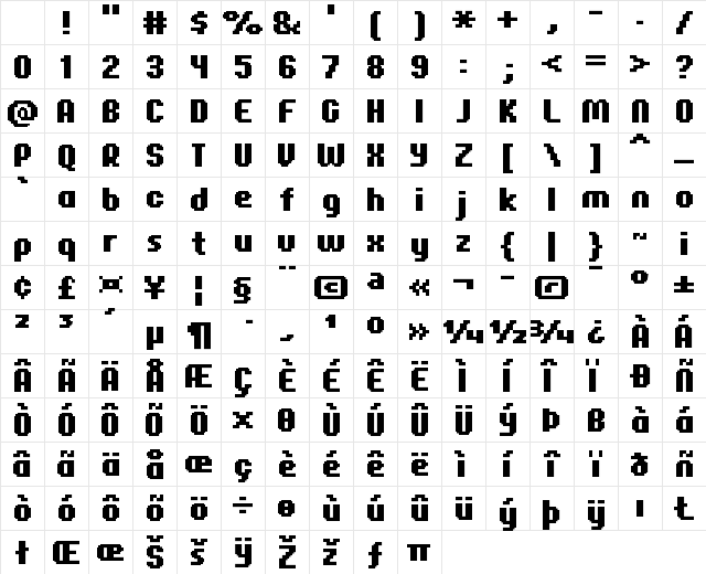 FFF Corporate Regular Character Map