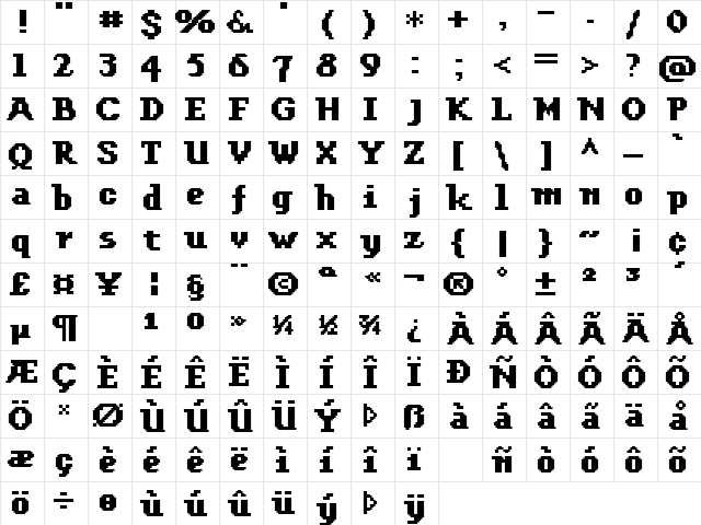 FFF Enterprise Bold Regular Character Map FFF Enterprise Bold Regular Character Map