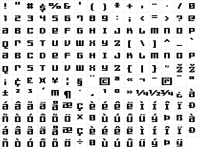 FFF Games Bold Extended Regular Character Map