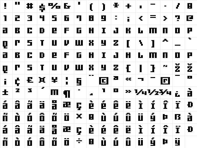 FFF Games Thin Bold Extended Regular Character Map