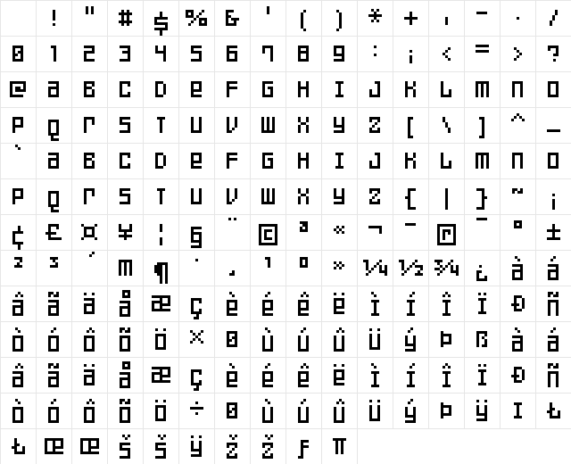 FFF Games Thin Regular Character Map FFF Games Thin Regular Character Map