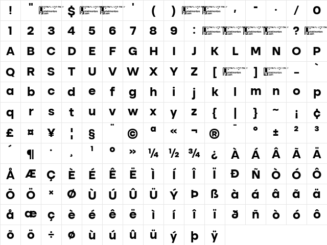 Altone Trial Bold Character Map Altone Trial Bold Character Map