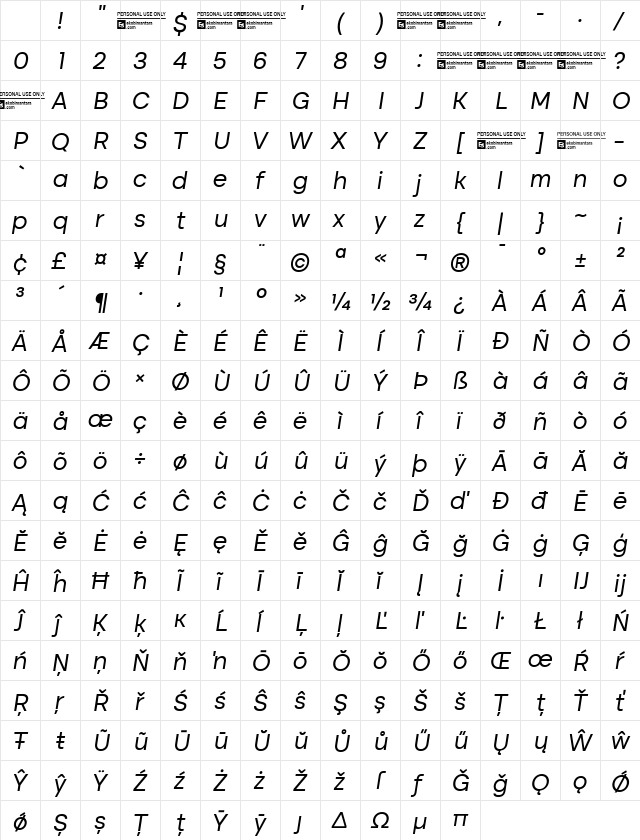 Altone Trial Italic Character Map