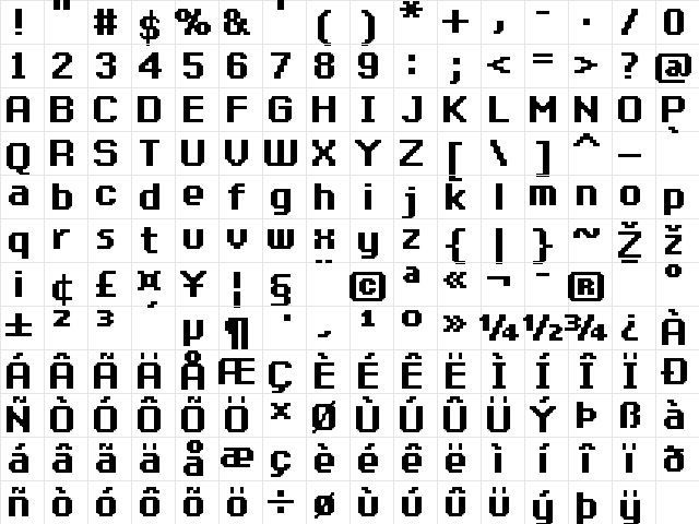 FFF Protege Bold Extended Regular Character Map