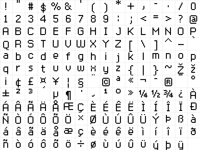 FFF Protege Regular Character Map