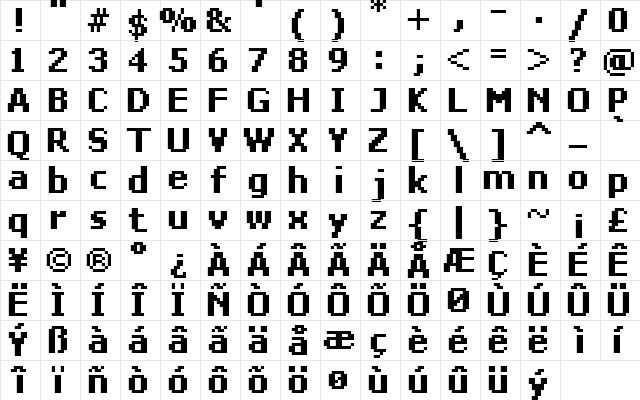 FFF Star Bold Condensed Regular Character Map