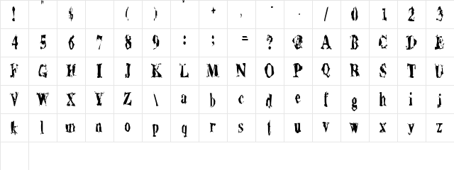 AluminumShredCondensed Regular Character Map
