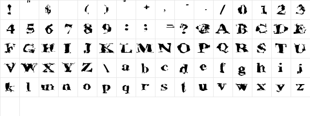 AluminumShredExtended Regular Character Map