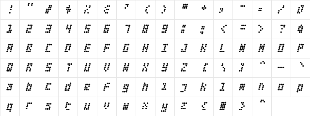 Fifteen Okay Slanted Regular Character Map