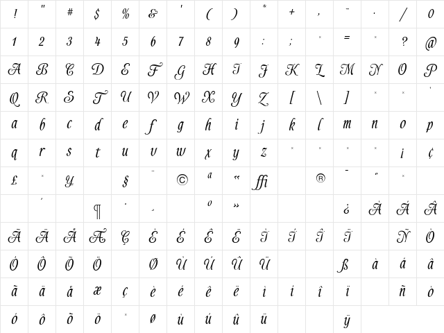 Alys Script Bold Regular Character Map Alys Script Bold Regular Character Map