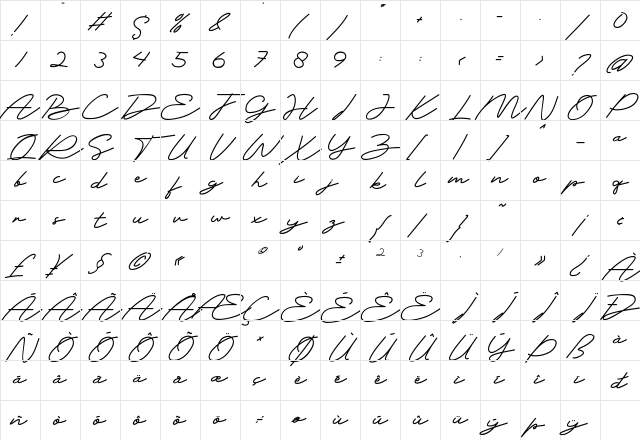 Final Parade Script Regular Character Map