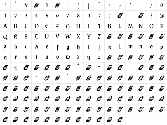 FineGothicMedium Regular Character Map