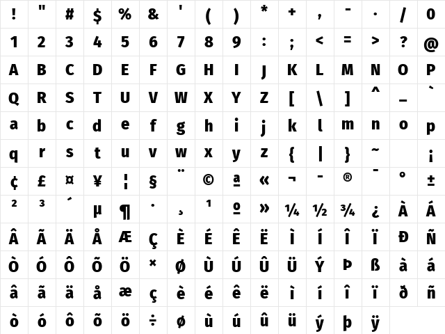 Fira Sans Condensed ExtraBold Character Map