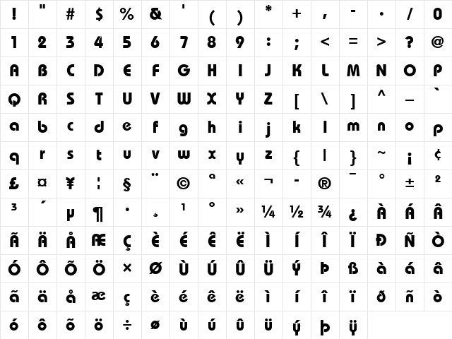 Bauhaus LT Bold Regular Character Map