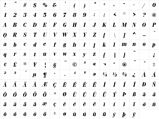 Firenze Bold Italic Character Map Firenze Bold Italic Character Map