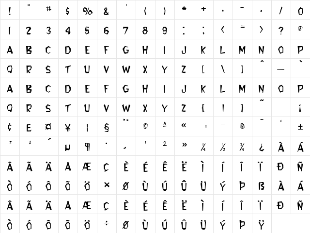 Flintstone Regular Character Map