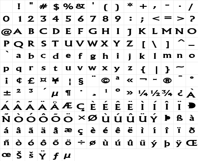 Flair Extended Bold Character Map Flair Extended Bold Character Map