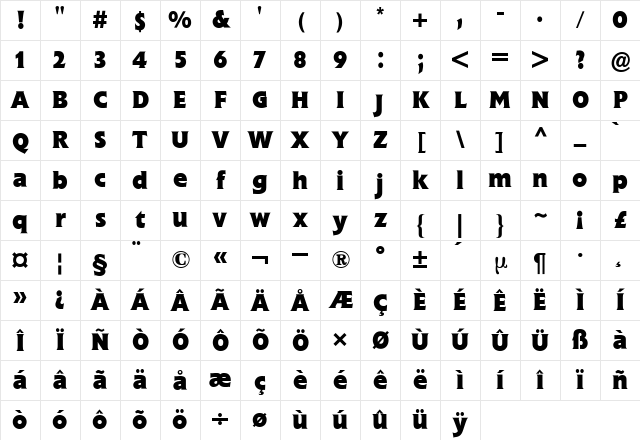 Flange BQ Bold Character Map