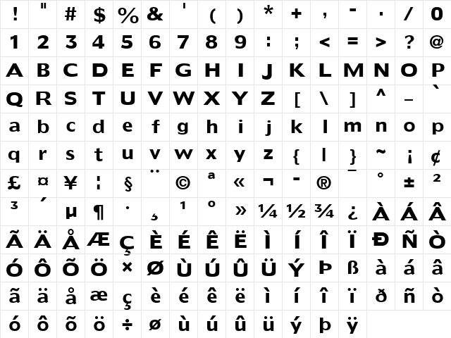 Doric LT Bold Regular Character Map