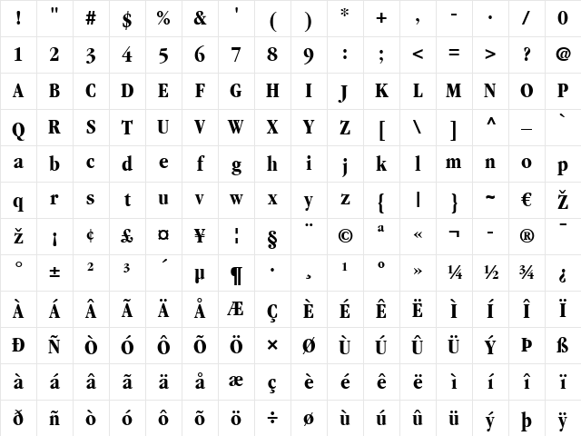 Garamond LT BookCondensed Bold Character Map