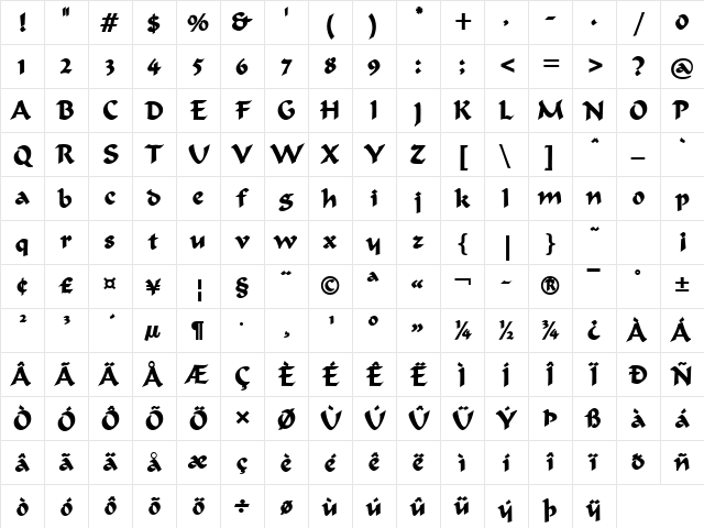 Flat Brush Bold Character Map