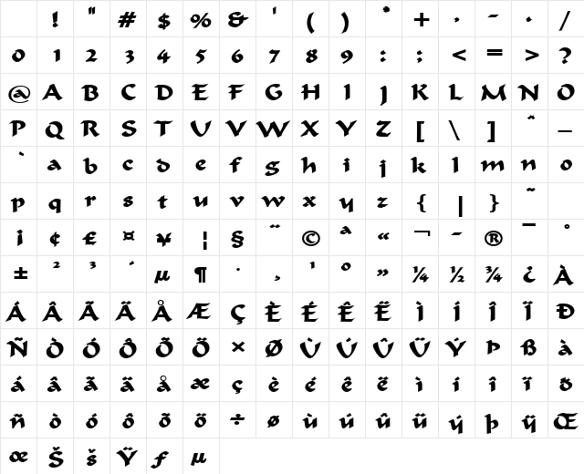 Flat Brush Wide Bold Character Map Flat Brush Wide Bold Character Map