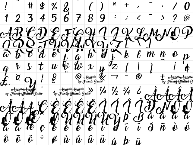 Amarillo Regular Character Map