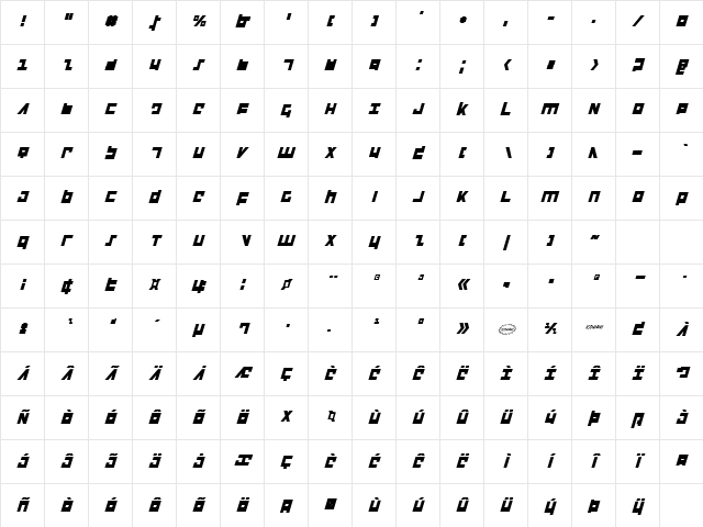 Flight Corps Condensed Italic Condensed Italic Character Map Flight Corps Condensed Italic Condensed Italic Character Map
