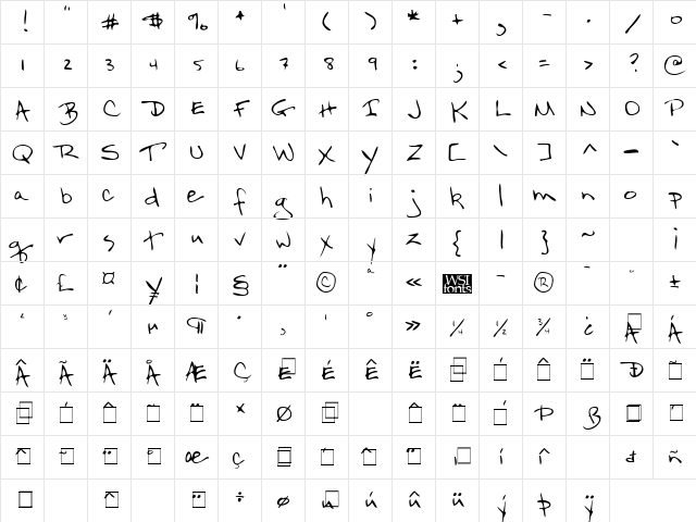 FlintsHand Regular Character Map