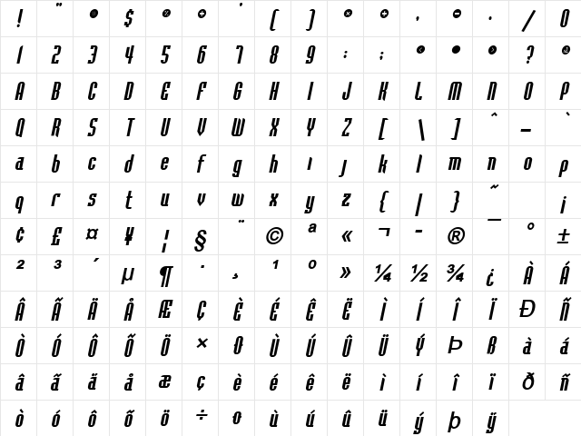 Flintstone BoldItalic Character Map