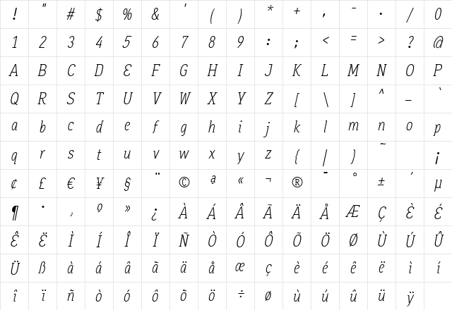 Aaux OfficeLight Italic Regular Character Map